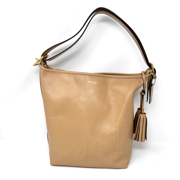 COACH Legacy Tassel Top Smooth Leather Duffel in Camel - Picture 1 of 13